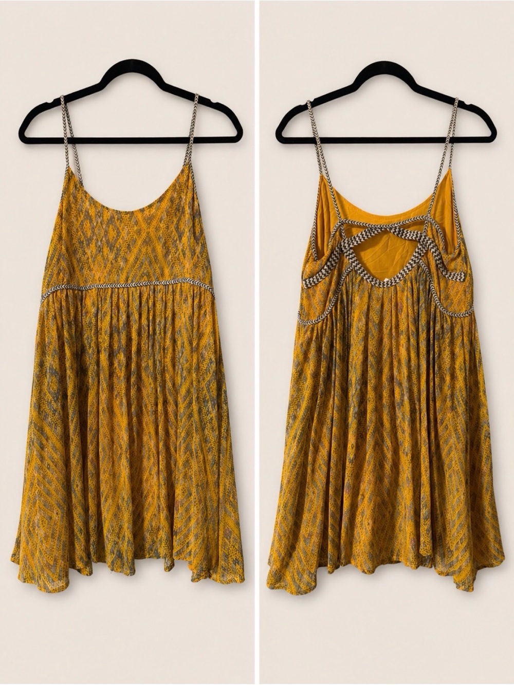 Free People Yellow Tribal Printed Mini Dress